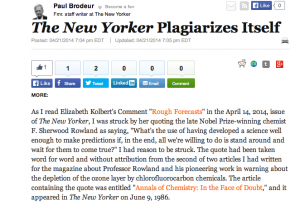 Even the greats screw up: “The New Yorker Plagiarizes itself” by Paul Brodeur
