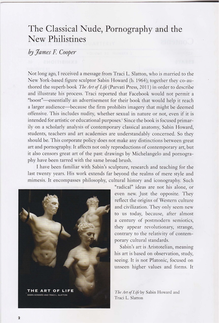 James Cooper’s Article in American Arts Quarterly noting Sabin Howard & Traci L. Slatton